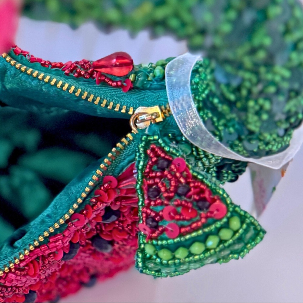 Beaded Red & Green Watermelon Bag | Hand-Beaded Statement Hobo | NWT - Picture 6 of 10